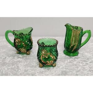 Vintage EAPG Riverside McKee "Croesus" Emerald Green-Set of3